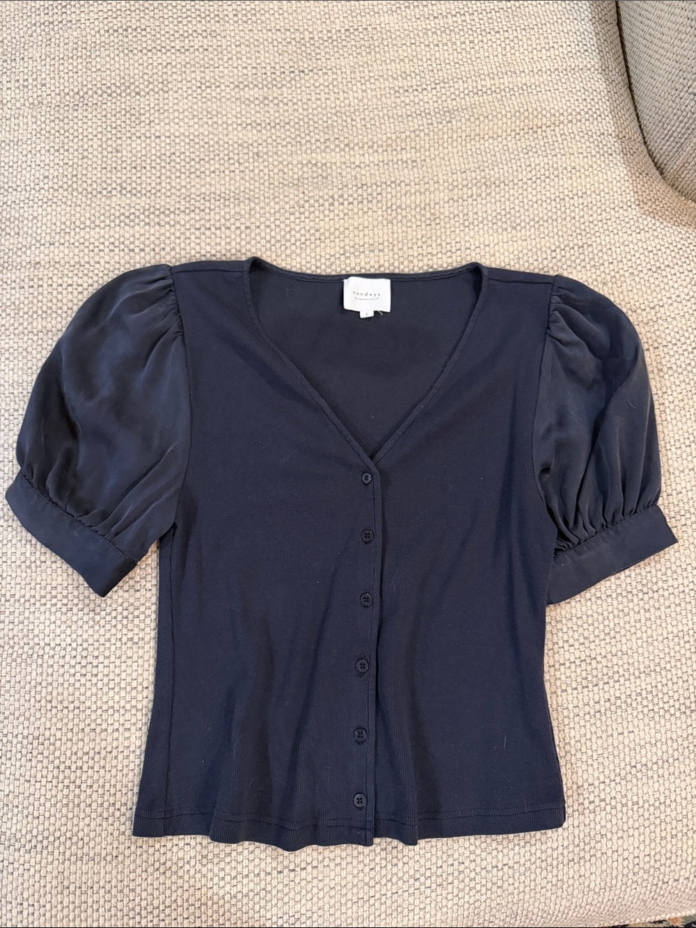 Sundays by wearesundays Navy Puff Sleeve Button-Down Top